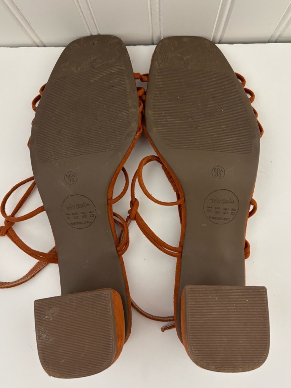 Via Mia Strappy Block Heel Suede Rust Brown Sandals Square Toe Ankle Strap 8.5 - Picture 10 of 14